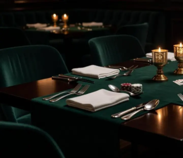 Elegantní stolové uspořádání v premium restaurantu s večerní atmosférou
