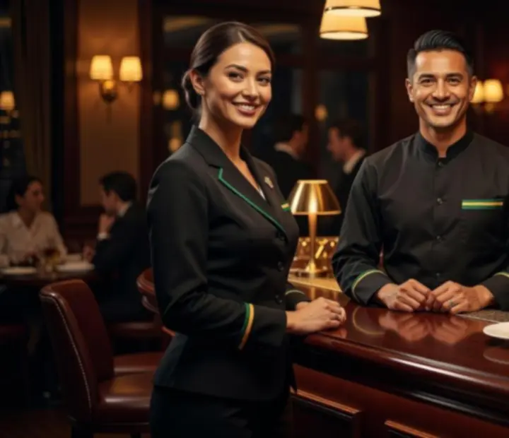 Tým hostitelů a personálu restaurace Gather Housse připravený na večerní servis